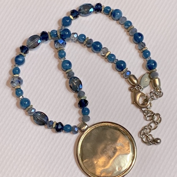 Chico's Blue and Gold Necklace with Elegant Pendant - Picture 2 of 8